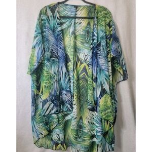 I ❤Joah Womens Green Tropical Sheer Light Open Cardigan‎ Size M BOHO BEACH Cover